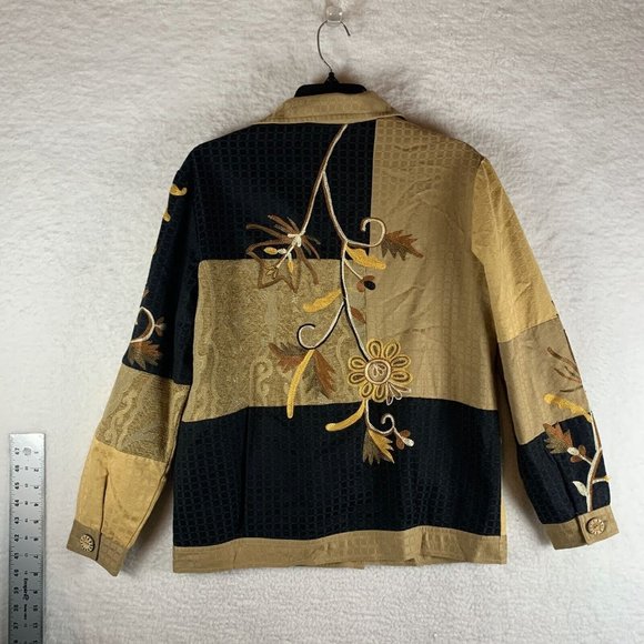 Indigo Moon Jacket Women's XS Yellow Floral Cotton Embroidered Button Front 7626 - Picture 2 of 6